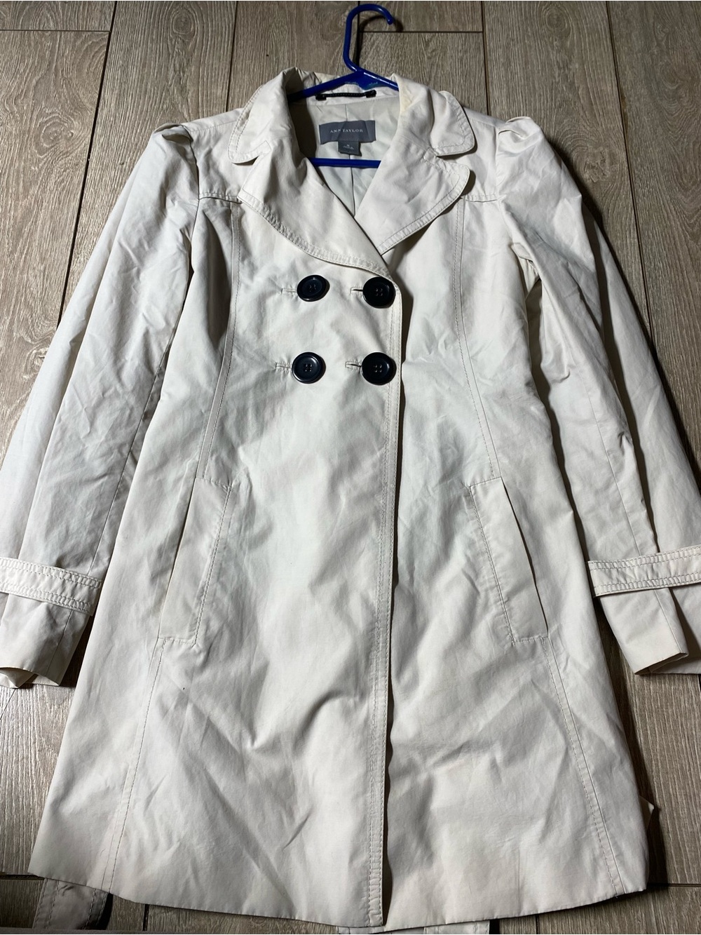 Ann Taylor Double-Breasted Trench Coat Beige Size M